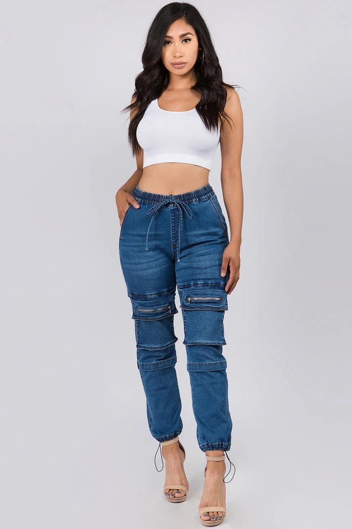 Love Moda BOTTOMS High Waist Denim Joggers With Utility Pockets 3 Love Moda BOTTOMS High Waist Denim Joggers With Utility Pockets