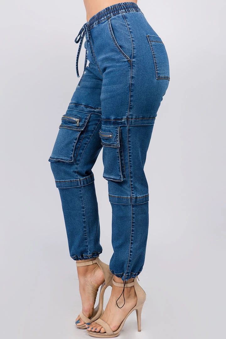 Love Moda BOTTOMS High Waist Denim Joggers With Utility Pockets 6 Love Moda BOTTOMS High Waist Denim Joggers With Utility Pockets