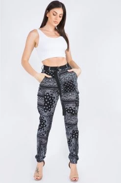 LOVE MODA High Waist Bandana Pattern Joggers BOTTOMS