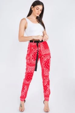 LOVE MODA High Waist Bandana Pattern Joggers BOTTOMS
