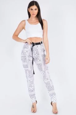 LOVE MODA High Waist Bandana Pattern Joggers BOTTOMS