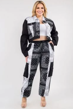 Lovemoda High Waist Bandana Patched Joggers - Plus Size
