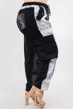 Lovemoda High Waist Bandana Patched Joggers - Plus Size