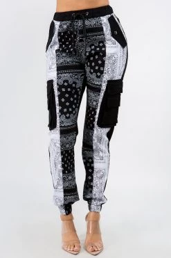LOVE MODA BOTTOMS High Waist Bandana Patched Joggers