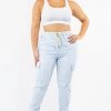 LOVE MODA CURVY High Waist Denim Joggers - Plus Size