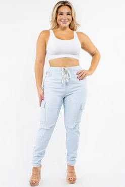 LOVE MODA CURVY High Waist Denim Joggers - Plus Size
