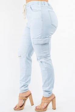 LOVE MODA CURVY High Waist Denim Joggers - Plus Size