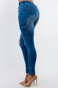 LOVE MODA CURVY High Waist Denim Joggers - Plus Size