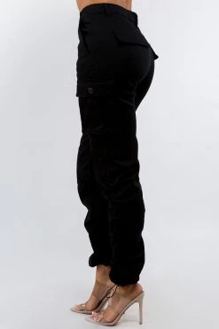 LOVE MODA Women's High Waist Slim Fit Shirred Leg Twill Cargo Jogger Pants NEW ARRIVALS