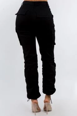 LOVE MODA Women's High Waist Slim Fit Shirred Leg Twill Cargo Jogger Pants NEW ARRIVALS