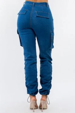 LOVE MODA NEW ARRIVALS Women's High Waist Slim Fit Shirred Leg Denim Cargo Jogger Pants