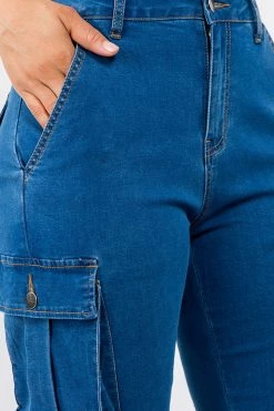 LOVE MODA NEW ARRIVALS Women's High Waist Slim Fit Shirred Leg Denim Cargo Jogger Pants