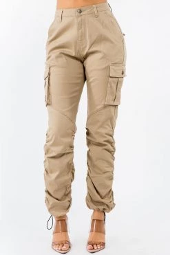 LOVE MODA Women's High Waist Slim Fit Shirred Leg Twill Cargo Jogger Pants NEW ARRIVALS