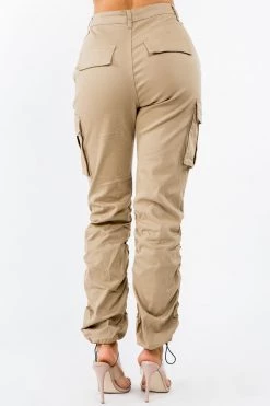 LOVE MODA Women's High Waist Slim Fit Shirred Leg Twill Cargo Jogger Pants NEW ARRIVALS