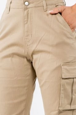 LOVE MODA Women's High Waist Slim Fit Shirred Leg Twill Cargo Jogger Pants NEW ARRIVALS