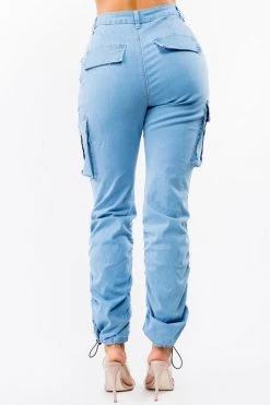 LOVE MODA NEW ARRIVALS Women's High Waist Slim Fit Shirred Leg Denim Cargo Jogger Pants