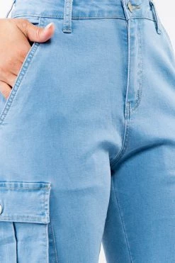 LOVE MODA NEW ARRIVALS Women's High Waist Slim Fit Shirred Leg Denim Cargo Jogger Pants