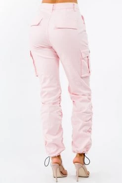 LOVE MODA Women's High Waist Slim Fit Shirred Leg Twill Cargo Jogger Pants NEW ARRIVALS