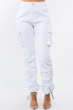 LOVE MODA Women's High Waist Slim Fit Shirred Leg Twill Cargo Jogger Pants NEW ARRIVALS