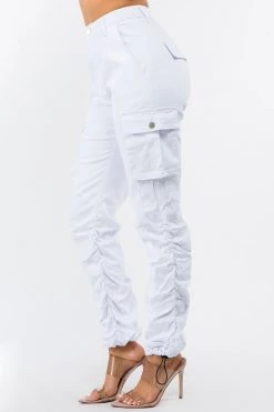 LOVE MODA Women's High Waist Slim Fit Shirred Leg Twill Cargo Jogger Pants NEW ARRIVALS