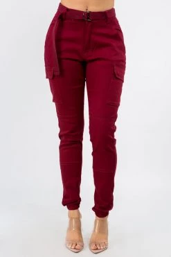 LOVE MODA High Waist Cargo Joggers With Belt