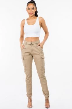 LOVE MODA NEW ARRIVALS High Waist Cargo Joggers With Belt