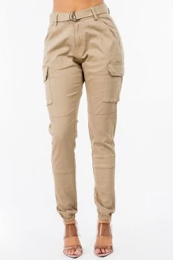 LOVE MODA NEW ARRIVALS High Waist Cargo Joggers With Belt