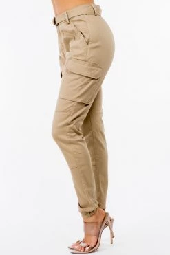 LOVE MODA NEW ARRIVALS High Waist Cargo Joggers With Belt