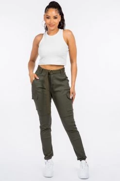 LOVE MODA High Waist Cargo Joggers With Belt