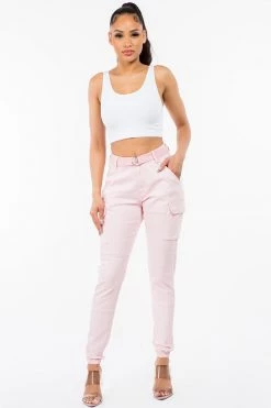 LOVE MODA NEW ARRIVALS High Waist Cargo Joggers With Belt
