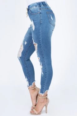 Love Moda High Waist Distressed Denim Joggers