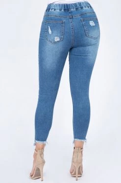 Love Moda High Waist Distressed Denim Joggers