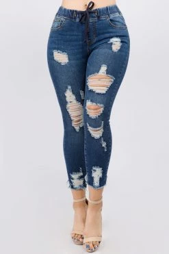 Love Moda High Waist Distressed Denim Joggers