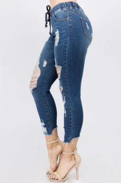 Love Moda High Waist Distressed Denim Joggers