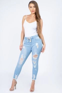 Love Moda High Waist Distressed Denim Joggers