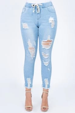 Love Moda High Waist Distressed Denim Joggers