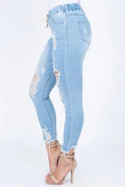 Love Moda High Waist Distressed Denim Joggers