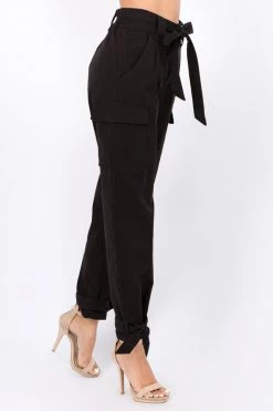 Love Moda High Waist Cargo Joggers With Ties BOTTOMS