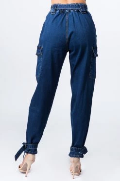 LOVE MODA BOTTOMS Denim Joggers W/ Ties
