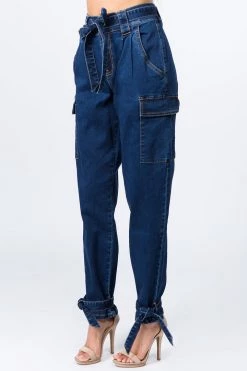 LOVE MODA BOTTOMS Denim Joggers W/ Ties