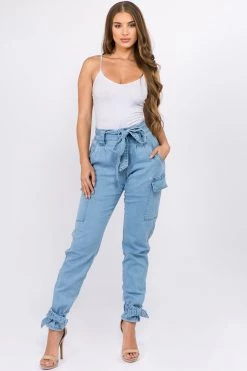 LOVE MODA BOTTOMS Denim Joggers W/ Ties