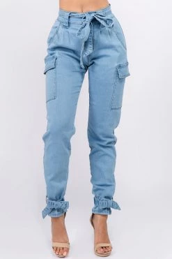 LOVE MODA BOTTOMS Denim Joggers W/ Ties