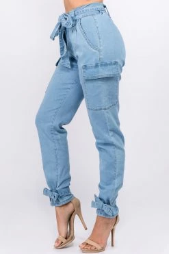 LOVE MODA BOTTOMS Denim Joggers W/ Ties