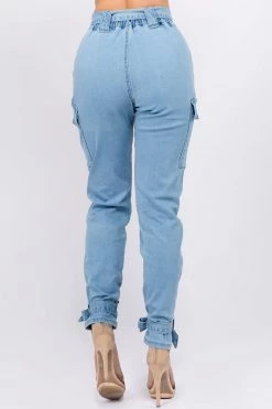 LOVE MODA BOTTOMS Denim Joggers W/ Ties