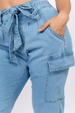 LOVE MODA BOTTOMS Denim Joggers W/ Ties