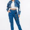 LOVE MODA High Waist Cargo Denim Joggers With Keychain NEW ARRIVALS