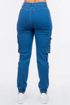 LOVE MODA High Waist Cargo Denim Joggers With Keychain NEW ARRIVALS