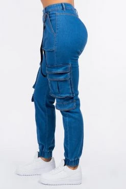 LOVE MODA High Waist Cargo Denim Joggers With Keychain NEW ARRIVALS