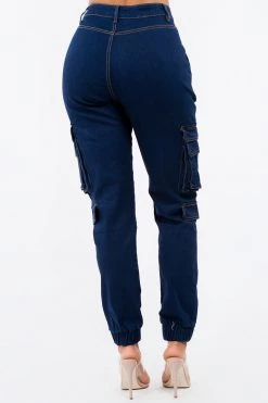 LOVE MODA High Waist Cargo Denim Joggers With Keychain NEW ARRIVALS