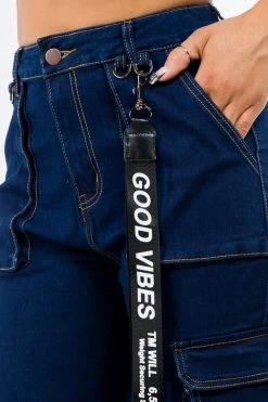 LOVE MODA High Waist Cargo Denim Joggers With Keychain NEW ARRIVALS